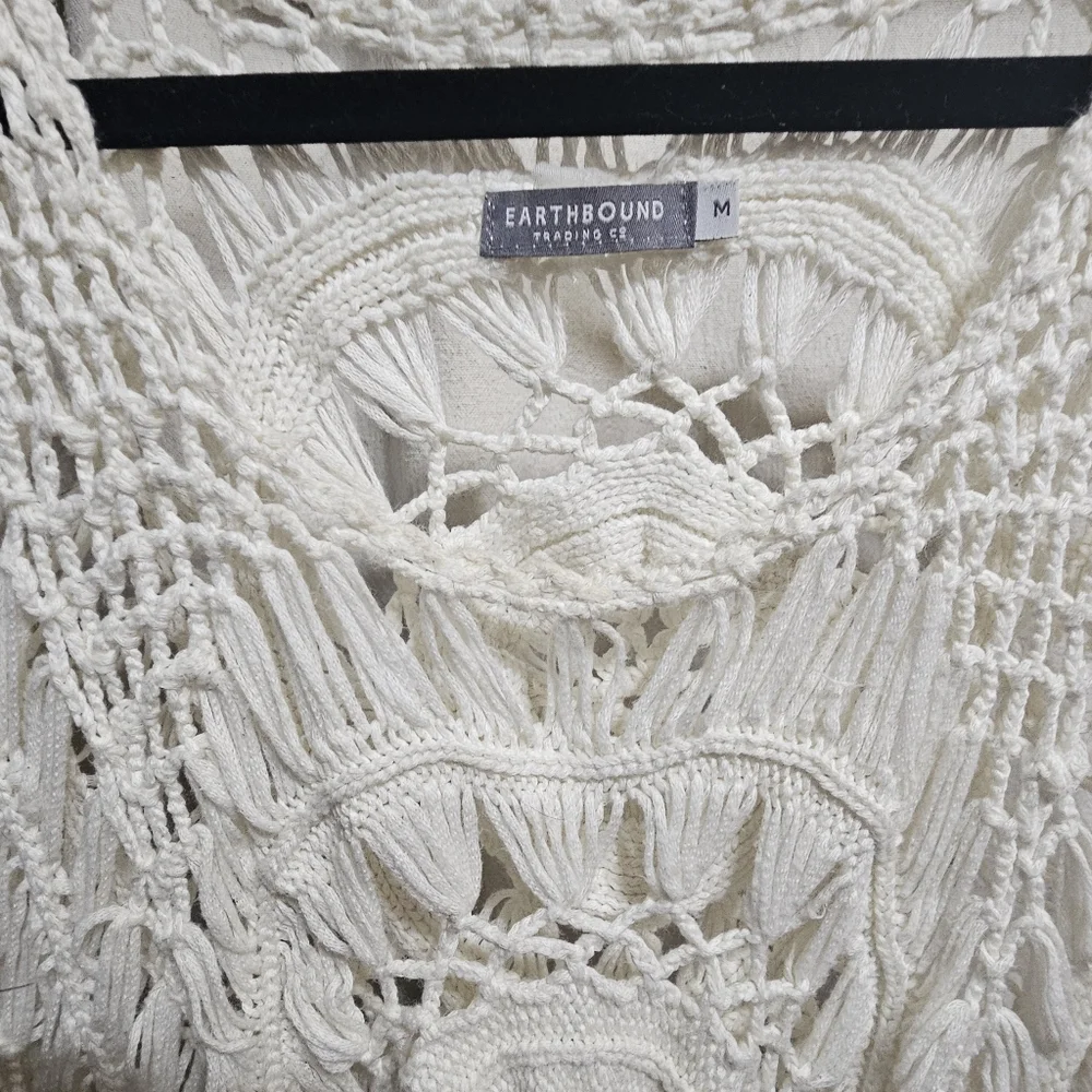 Earthbound Medium Cream Crochet Fringe Top - Picture 2 of 4